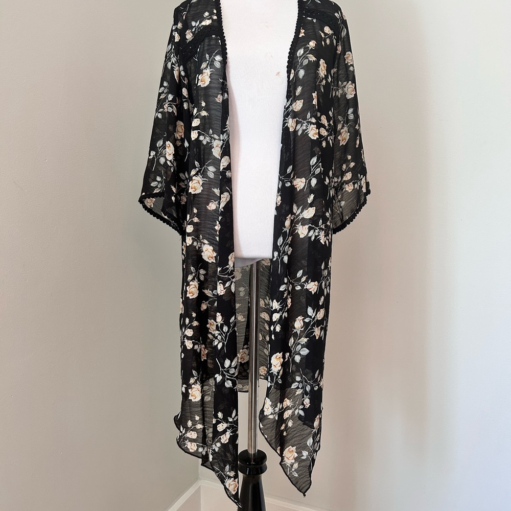 Floral Black Kimono Jacket